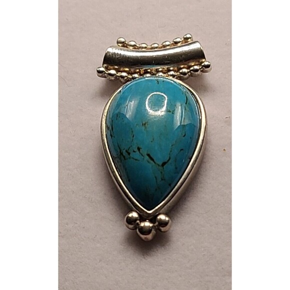 STERLING SILVER TURQUOISE SLIDE PENDANT 12.1 GRAMS - Picture 1 of 4